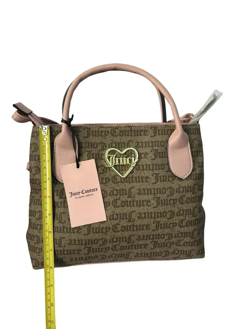 Juicy Couture Brown‎ Monogram Pink Trim Satchel Crossbody Bag NWT